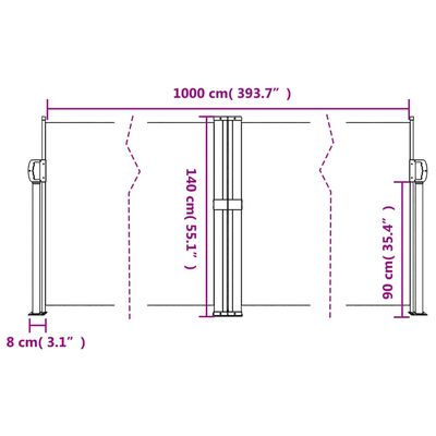 vidaXL fekete behúzható oldalsó napellenző 140 x 1000 cm