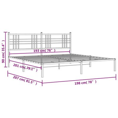 vidaXL fekete fém ágykeret fejtámlával 193 x 203 cm