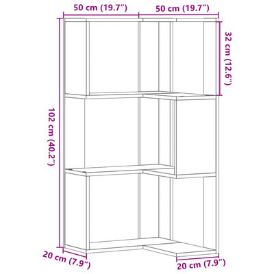 vidaXL 3 szintes szürke szerelt fa sarok könyvespolc 50 x 50 x 102 cm