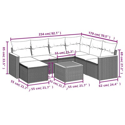 vidaXL 8 részes szürke polyrattan kerti ülőgarnitúra párnákkal