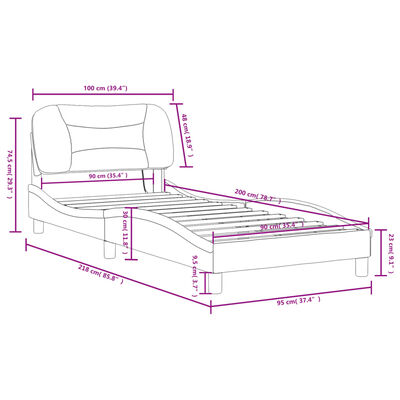 vidaXL fekete műbőr ágykeret LED-világítással 90 x 200 cm