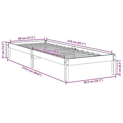 vidaXL tömör fenyőfa extra hosszú ágykeret matrac nélkül 80 x 210 cm