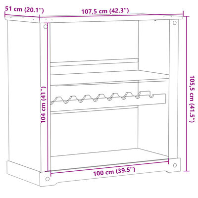 vidaXL Corona tömör fenyőfa bortároló szekrény 107,5x51x105,5 cm