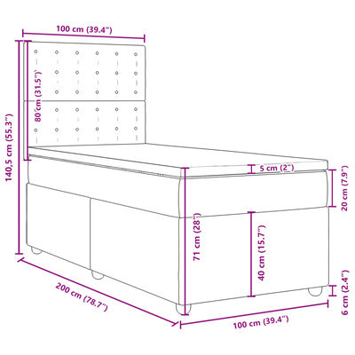 vidaXL fekete szövet rugós ágy matraccal 100 x 200 cm