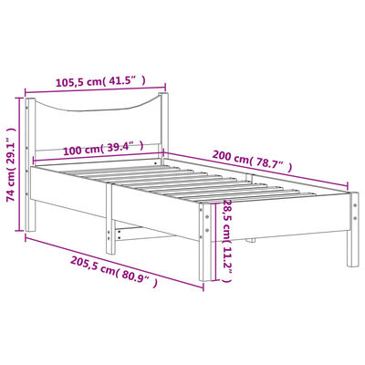 vidaXL viaszbarna tömör fenyőfa ágy matrac nélkül 100 x 200 cm