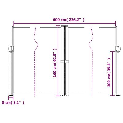 vidaXL kék behúzható oldalsó napellenző 160 x 600 cm