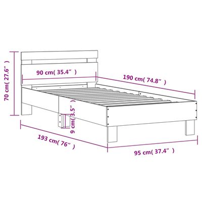 vidaXL fekete ágykeret fejtámlával és LED-világítással 90 x 190 cm