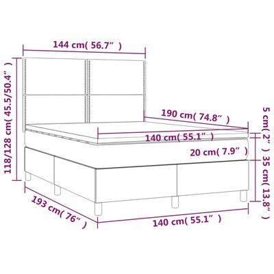 vidaXL fekete műbőr rugós ágy matraccal és LED-del 140 x 190 cm