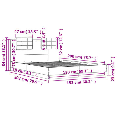 vidaXL fehér ágykeret fejtámlával és LED-világítással 150 x 200 cm