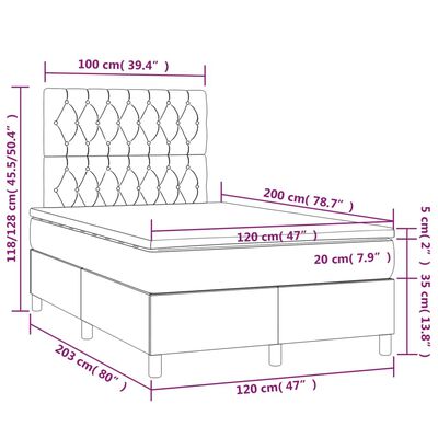 vidaXL sötétszürke bársony rugós ágy matraccal 120 x 200 cm