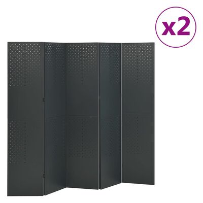 vidaXL 2 db antracitszürke acél 5-paneles térelválasztó 200 x 180 cm