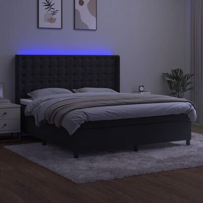 vidaXL fekete bársony rugós és LED-es ágy matraccal 160x200 cm