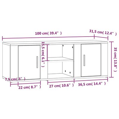 vidaXL füstös tölgy színű szerelt fa TV-szekrény 100x31,5x35 cm