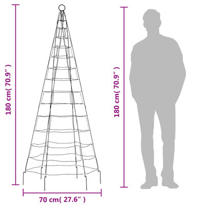 vidaXL színes karácsonyfa zászlórúdon 200 LED-del 180 cm