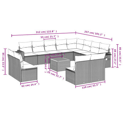 vidaXL 13 részes szürke polyrattan kerti ülőgarnitúra párnákkal