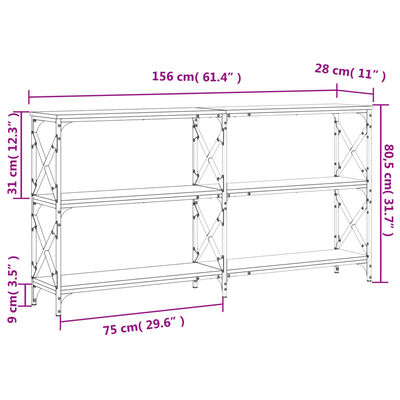 vidaXL szürke sonoma színű szerelt fa konzolasztal 156 x 28 x 80,5 cm