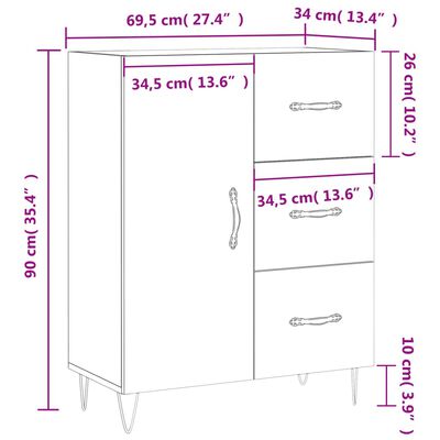 vidaXL füstös tölgy színű szerelt fa tálalószekrény 69,5 x 34 x 90 cm