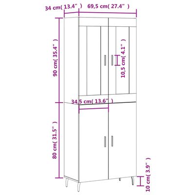 vidaXL fekete szerelt fa magasszekrény 69,5 x 34 x 180 cm