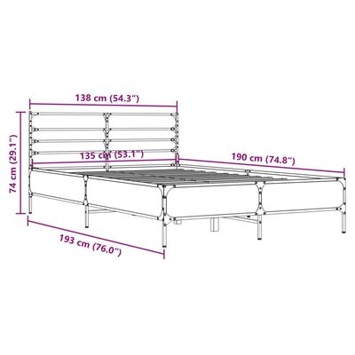 vidaXL sonoma tölgyszínű szerelt fa és fém ágykeret 135 x 190 cm