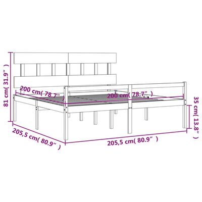 vidaXL szürke tömör fa ágy időseknek fejtámlával 200x200 cm