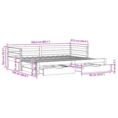 vidaXL fehér tömör fenyőfa kihúzható kanapéágy fiókkal 80x200 cm