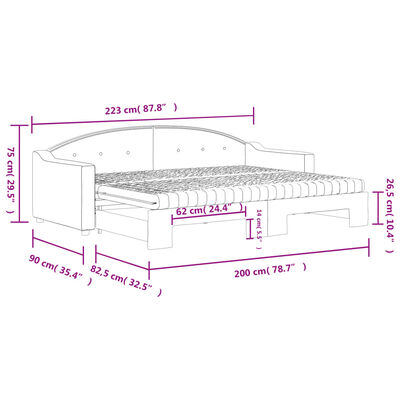 vidaXL sötétszürke kihúzható szövet heverő matracokkal 80 x 200 cm