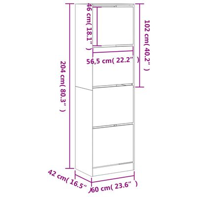 vidaXL sonoma tölgyszínű cipőszekrény 4 kihajtható fiókkal 60x42x204cm