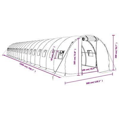 vidaXL fehér acélvázas melegház 54 m² 18 x 3 x 2 m