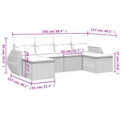 vidaXL 6 részes szürke polyrattan kerti ülőgarnitúra párnákkal