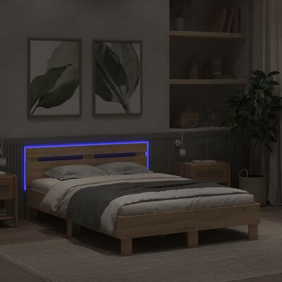 vidaXL sonoma tölgy színű ágykeret fejtámlával és LED-del 120x190 cm