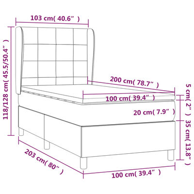 vidaXL fekete szövet rugós ágy matraccal 100 x 200 cm