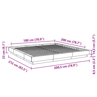 vidaXL barna tölgy színű szerelt fa ágykeret LED-del 180x200 cm