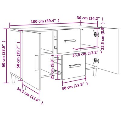 vidaXL sonoma tölgy színű szerelt fa tálalószekrény 100 x 36 x 60 cm