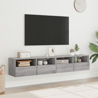 vidaXL 2 db szürke sonoma szerelt fa fali TV-szekrény 80 x 30 x 30 cm
