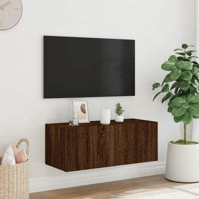 vidaXL barna tölgyszínű fali TV-szekrény LED-del 80x35x31 cm