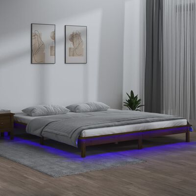 vidaXL King Size mézbarna tömör fa LED-es ágykeret 150 x 200 cm