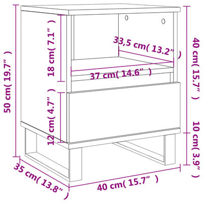 vidaXL 2 db fekete szerelt fa éjjeliszekrény 40 x 35 x 50 cm