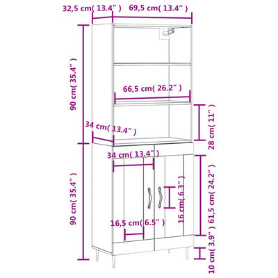 vidaXL barna tölgy színű szerelt fa magasszekrény 69,5 x 34 x 180 cm