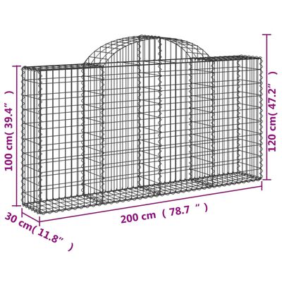 vidaXL 3 db íves horganyzott vas gabion kosár 200x30x100/120 cm