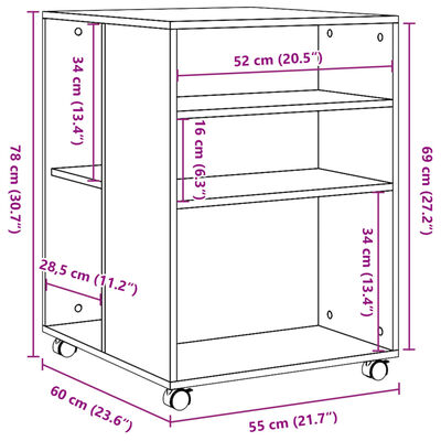 vidaXL barna tölgy színű szerelt fa kisasztal kerekekkel 5 60x78 cm