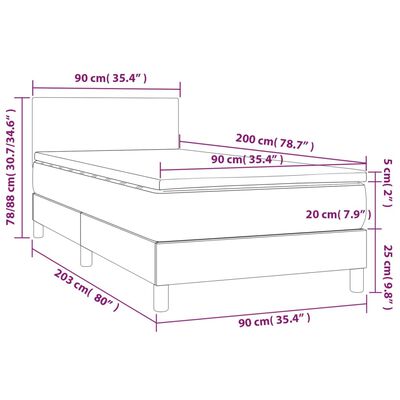 vidaXL szürke műbőr rugós ágy matraccal és LED-del 90x200 cm