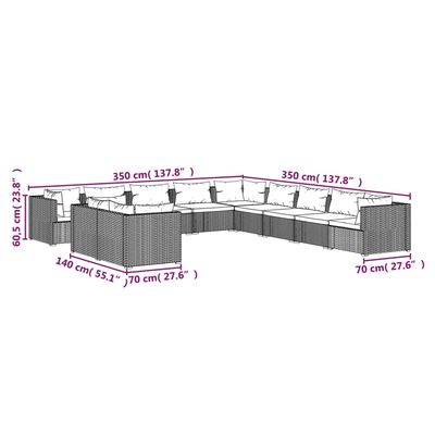 vidaXL 11 részes szürke polyrattan kerti ülőgarnitúra párnákkal