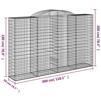 vidaXL 6 db íves horganyzott vas gabion kosár 300x50x180/200 cm