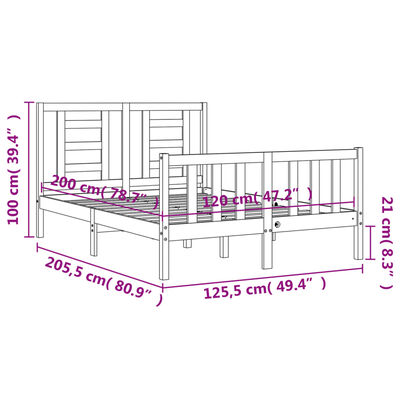 vidaXL fehér tömör fa ágykeret fejtámlával 120 x 200 cm