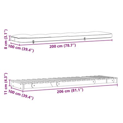 vidaXL tömör duglászfenyő futon kanapéágy matraccal 100 x 206 x 11 cm