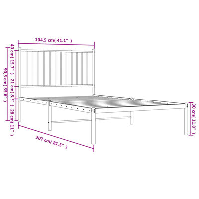 vidaXL fehér fém ágykeret fejtámlával 100x200 cm