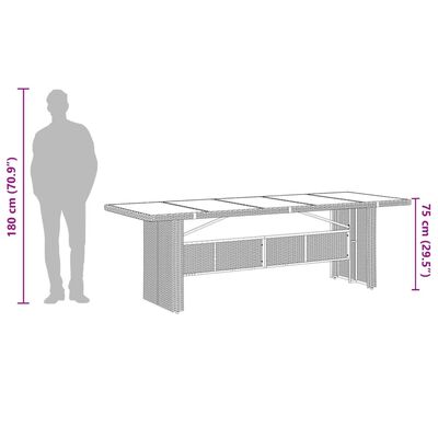 vidaXL fekete polyrattan üveglapos kerti asztal 240 x 90 x 75 cm