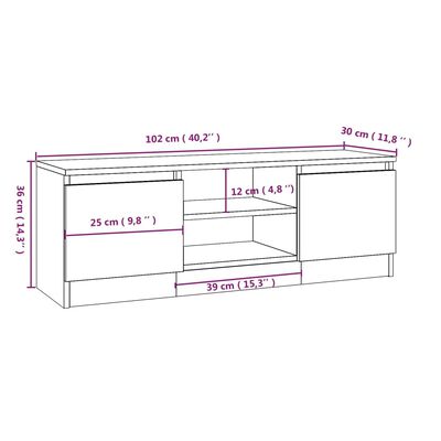 vidaXL sonoma-tölgyszínű TV-szekrény ajtóval 102 x 30 x 36 cm