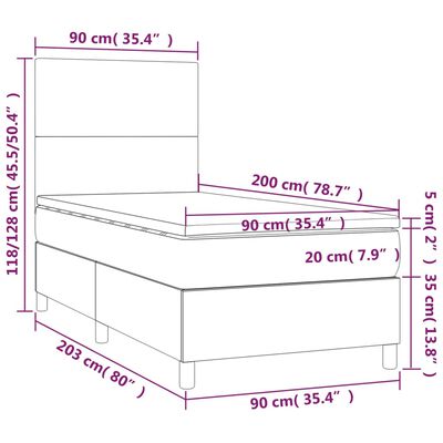 vidaXL sötétszürke szövet rugós ágy matraccal 90 x 200 cm