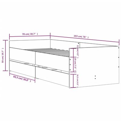 vidaXL füstös tölgyszínű kisméretű egyszemélyes ágykeret 75 x 190 cm